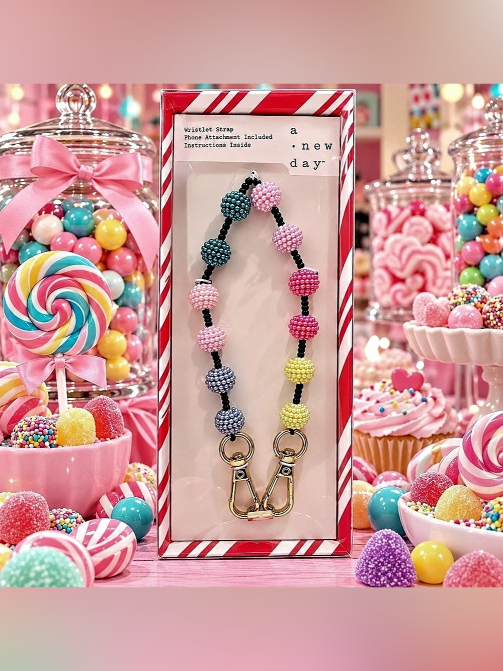 A New Day Wristlet Strap Beaded Phone Attachment Included Multicolor NIB